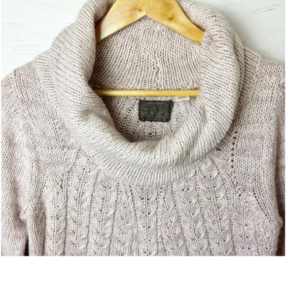 Anthropologie Guinevere Cowlneck Cable Knit Swing Sweater Marled Light Pink L - Picture 3 of 9